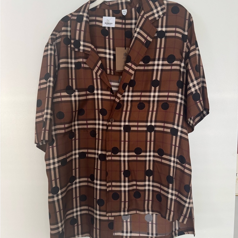 Burberry Brown Plaid and polka dot Men's Shirt size small NWT
